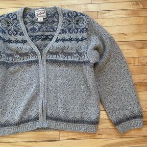 Vintage Woolrich Sweater Womens medium Beige Cardigan Fair Isle Made USA 90s